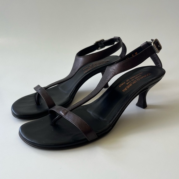 Donald J Pliner Couture Viana Sandal T-Strap Metallic Leather Kitten Heel Size 6 - Picture 3 of 8